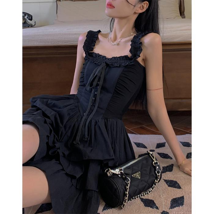 Cake Black Dress Hepburn Style Sling Dress 