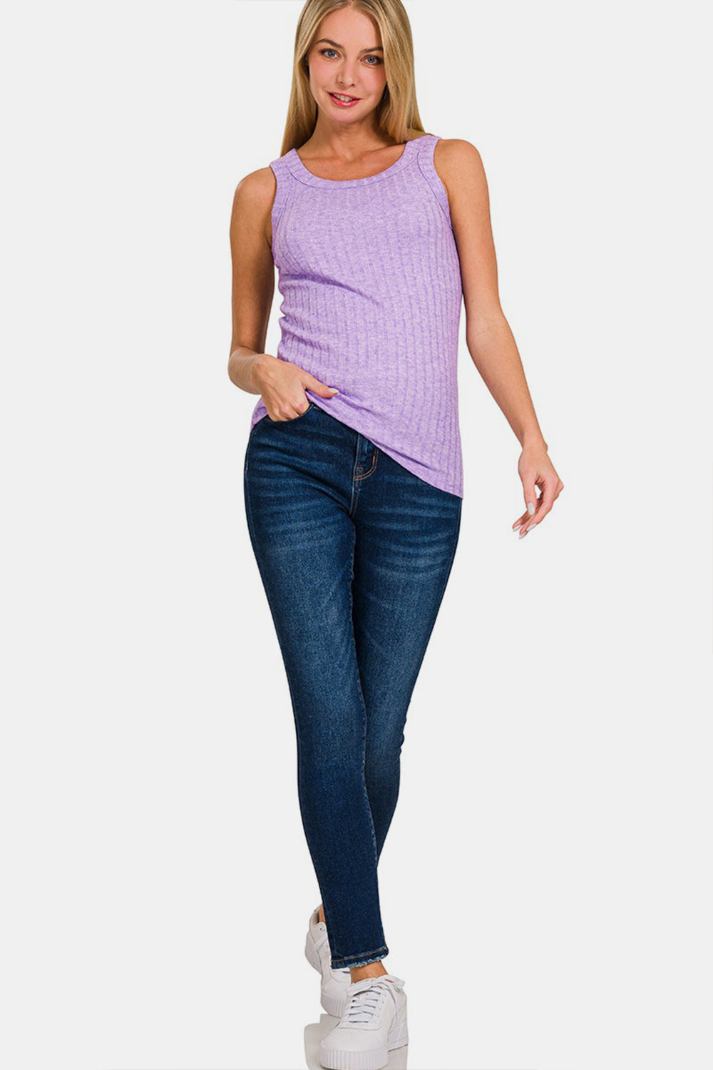 Periwinkle Ribbed Round Neck Tank