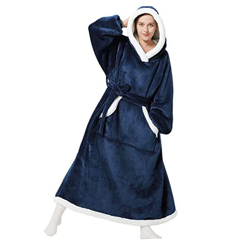 Winter Hoodie Fleece Robe With Button Design Oversized Pullover