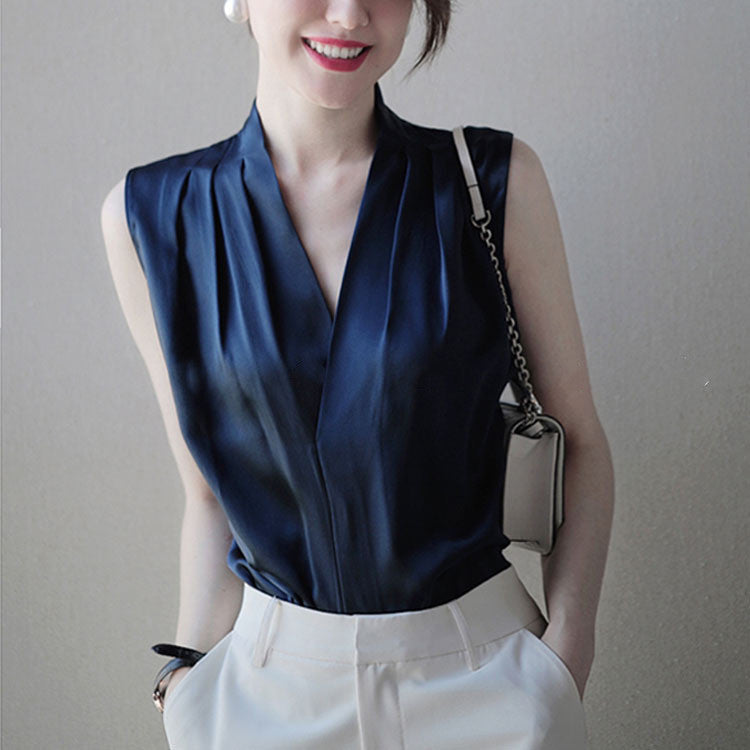 Classic Sleeveless Silk Shirt