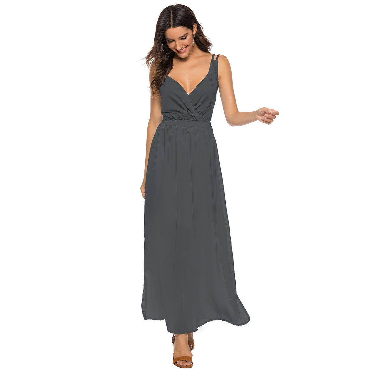 Chiffon Casual Strap Backless Swing Maxi Sling Dress
