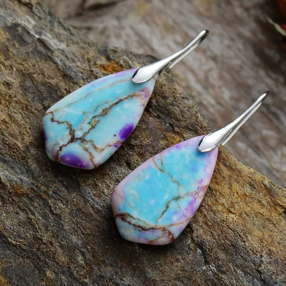 Jasper Stone Gold Plated Drop Hook Earrings.