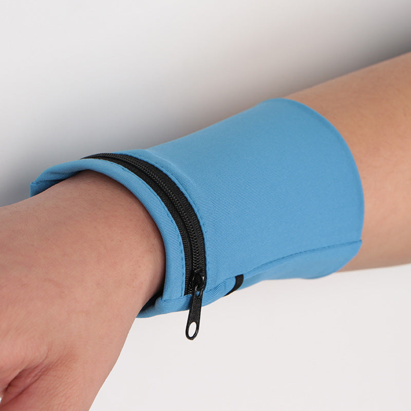 Elastic Band Wrist Wallet Pouch with 2 Zipper Pockets for Valuables.