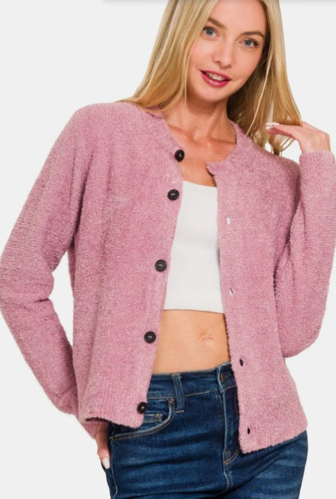 Rose Petal Button Down Long Sleeve Sweater Cardigan