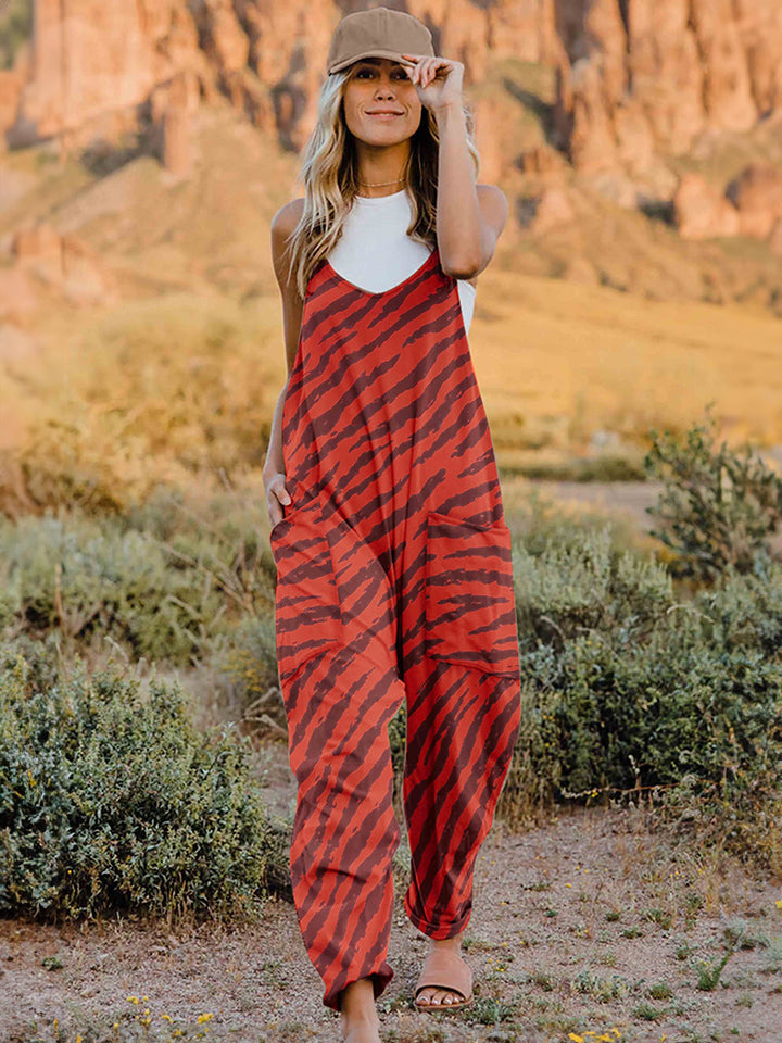Animal Print Full Size Printed V-Neck Sleeveless Jumpsuit