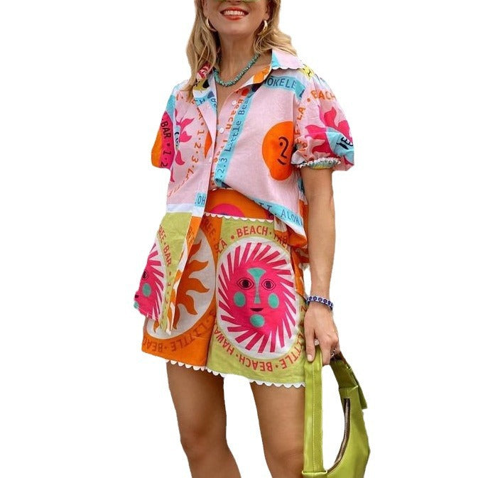 All-matching Lace Collar Cardigan Summer Print Shirt