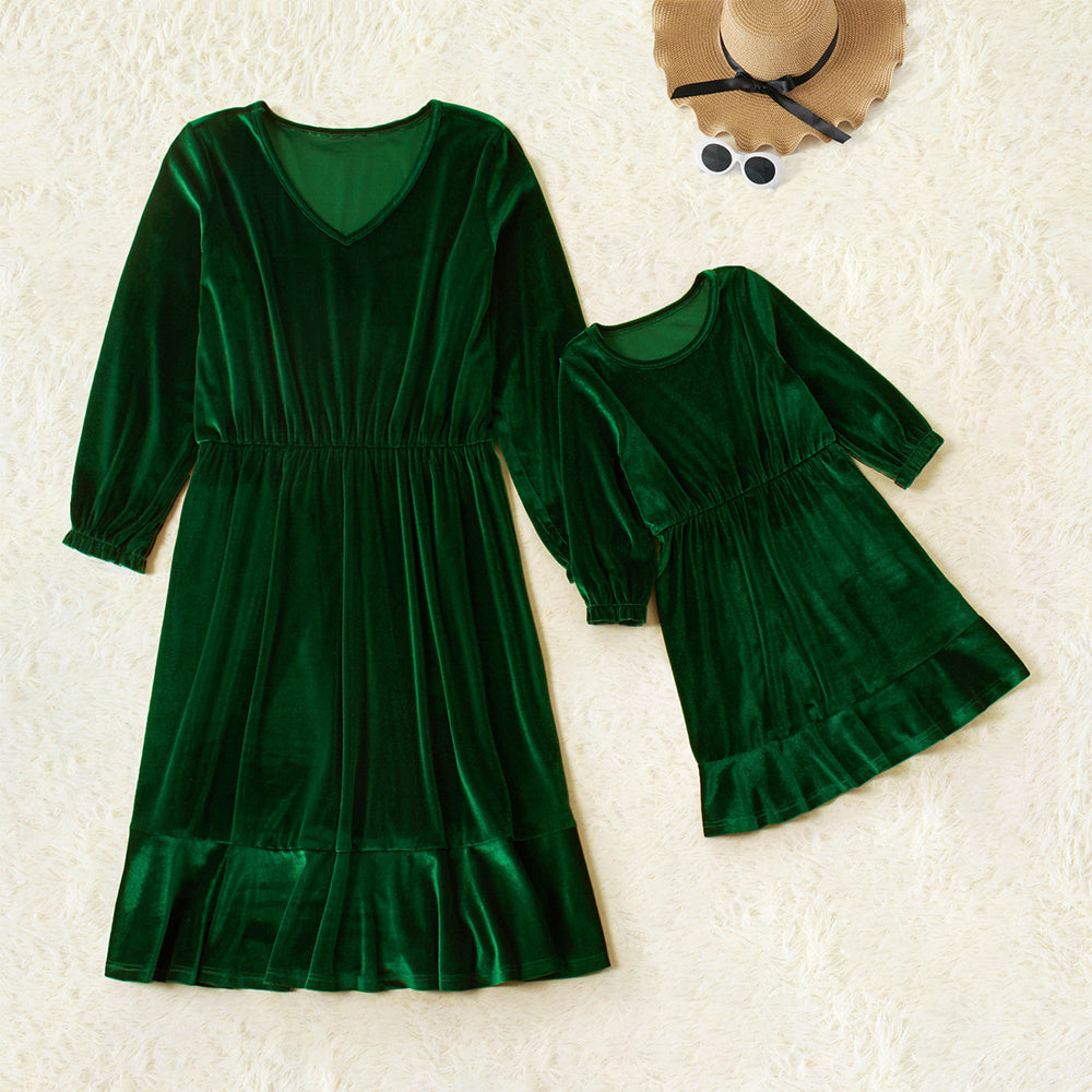 Velvet Long Sleeve Mother/Daughter Dress Set