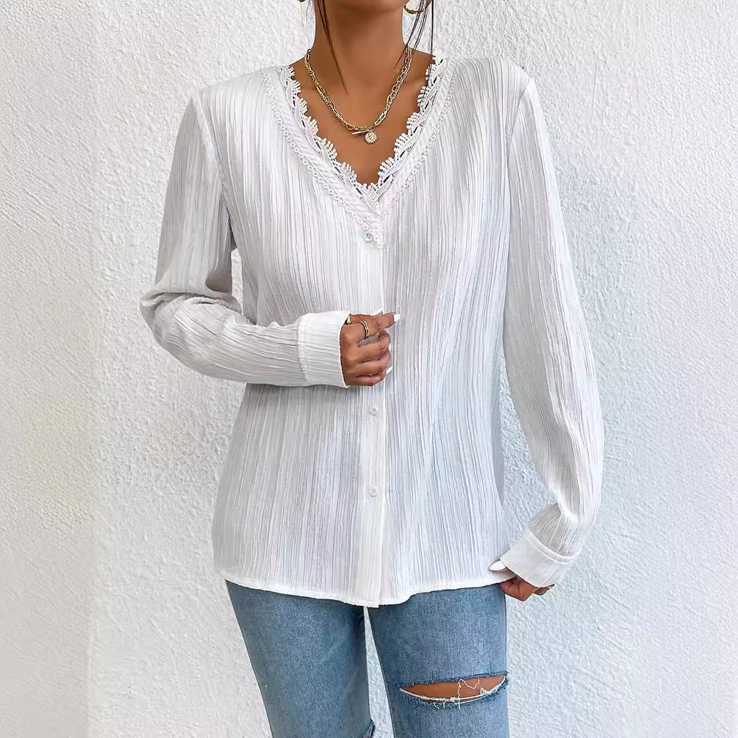 Modern Button-Up Lace Trimmed Shirt