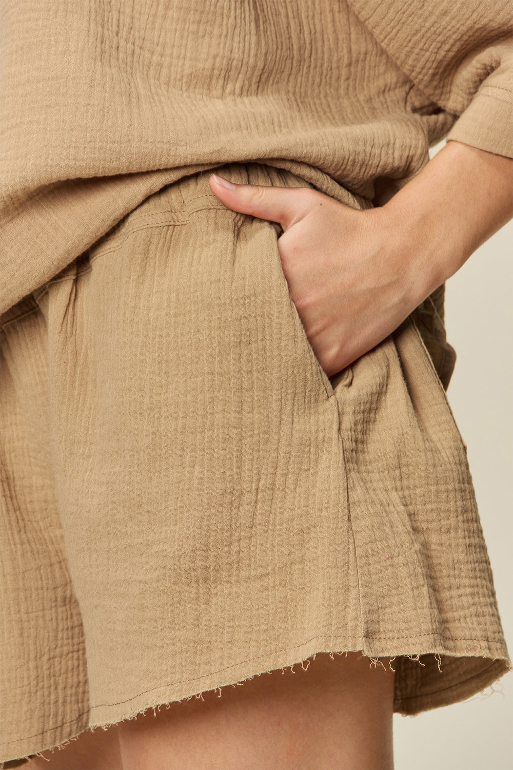 Double Take Texture T-Shirt and Drawstring Shorts Set