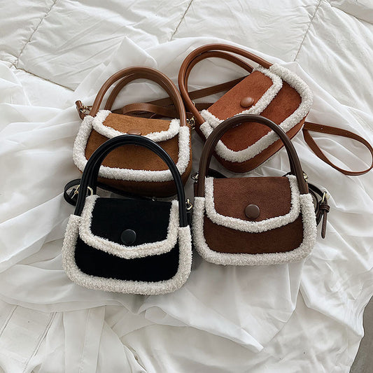 Lamb Suede Frosted Small Round Fleece Handbag