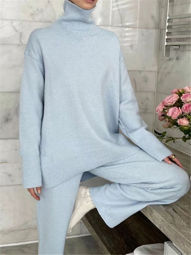 Turtleneck Sweater Knitted Tracksuit 2 Pieces Sets