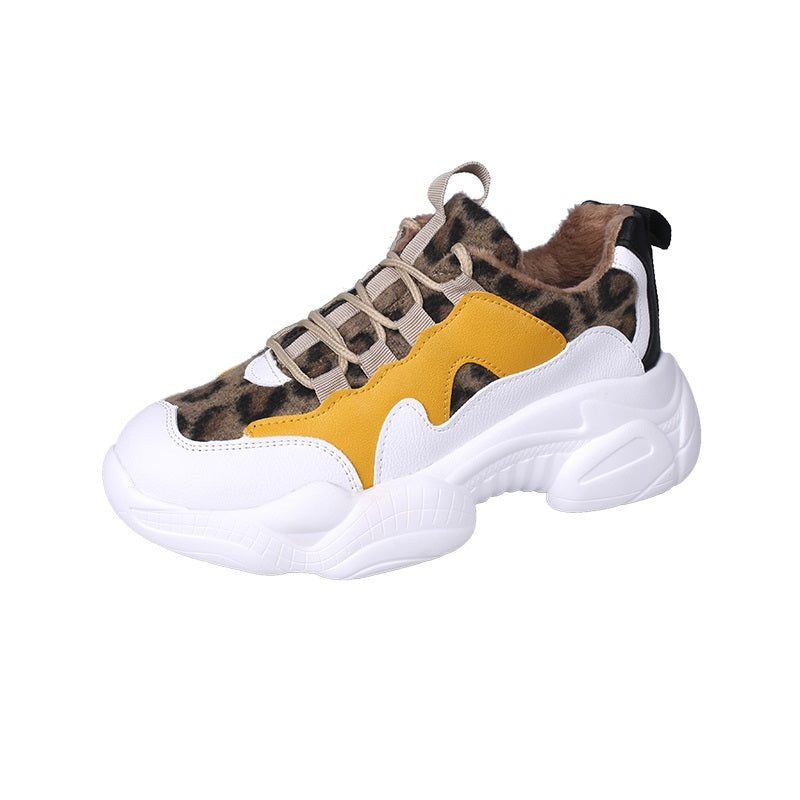 Plush Leopard  Print Suede Lace-Up Sneakers