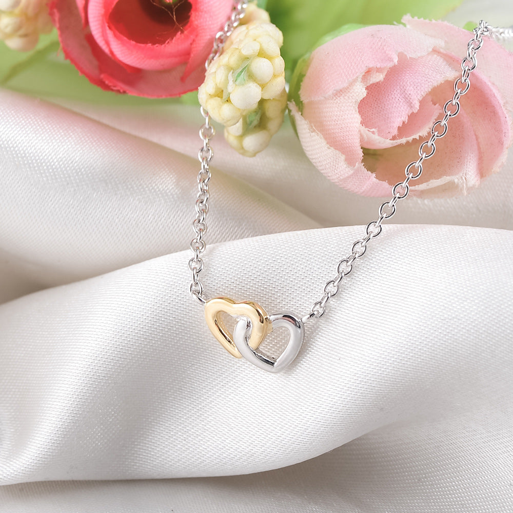 Two Hearts Interlocked Forever Pendant - Gold and Silver, Me and You Forever. Great Gift.