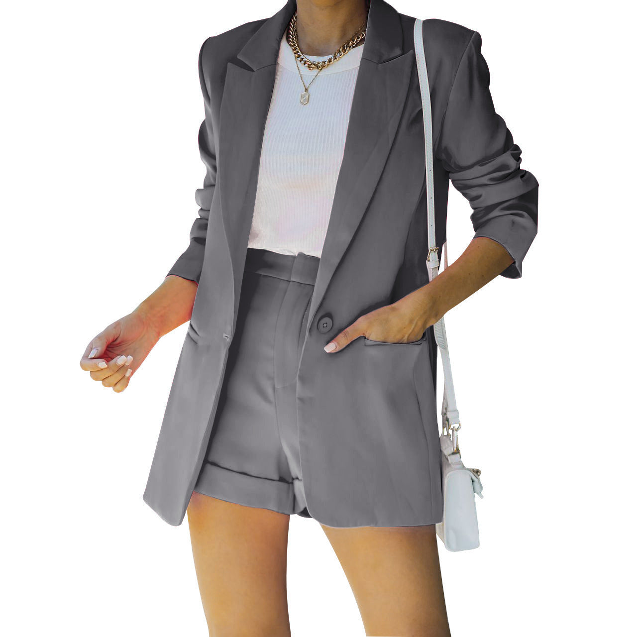 Fashion 2 Piece Outfits w/Cardigan Button & Pants Pocket  Shorts