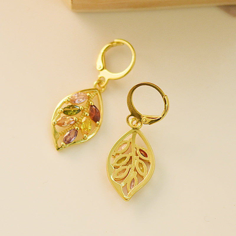 Nature Leaf-set Multi-Color Gemstone Earrings.
