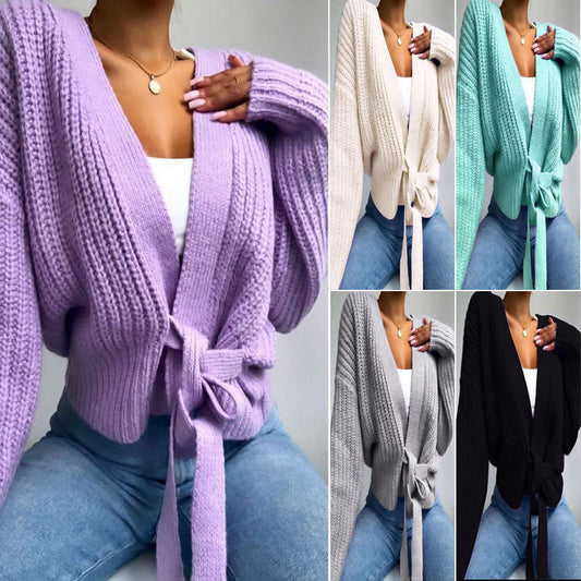 Knot Your Babe Tie-Front Knit Cardigan