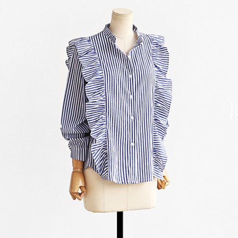 Serene Blue Striped Cotton Cardigan Long Sleeve Shirt