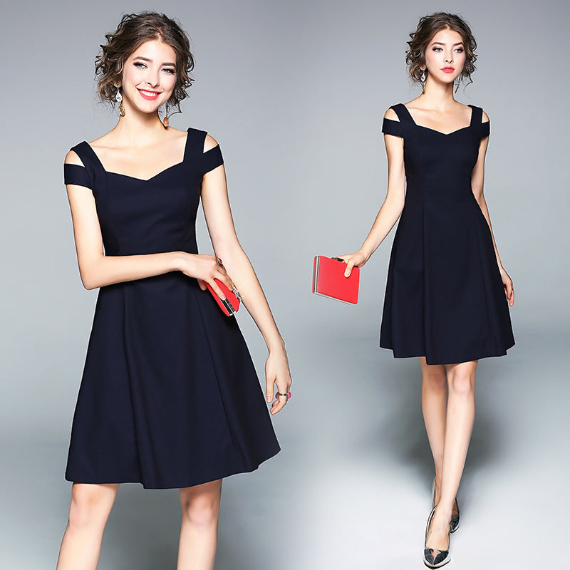 Navy Summer Off Shoulder  Cotton  Dress