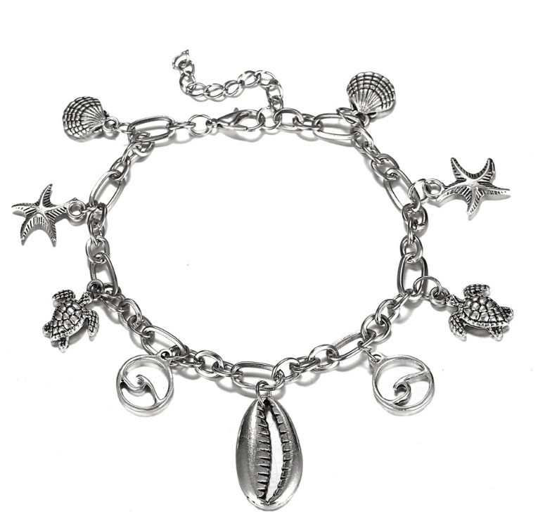 Boho Wave Turtle Charms Anklet Bracelets Shell Anklet Adjustable size.