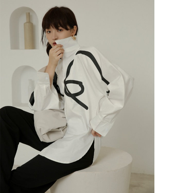 Graffiti Print Loose Fit Button Down Shirt