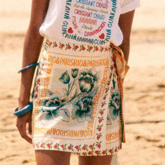 Vacay Mood On Printed Lace-up Beach Skirt