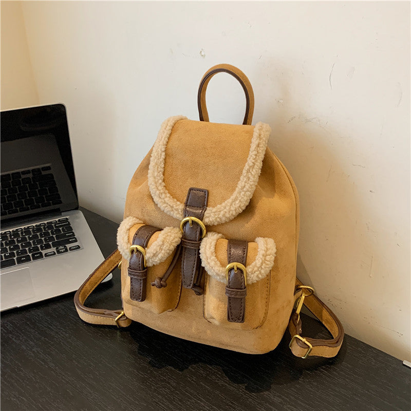 Warm Lamb Wool & Suede Backpack