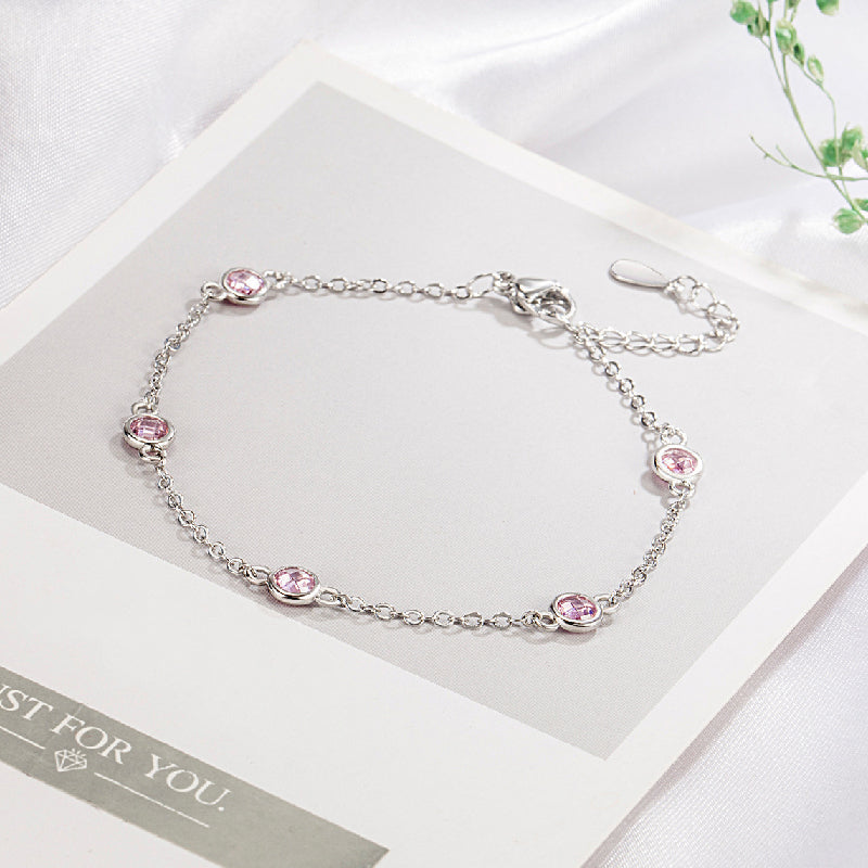 Dainty 925 Sterling Silver Bracelet With Zircon Gemstone.