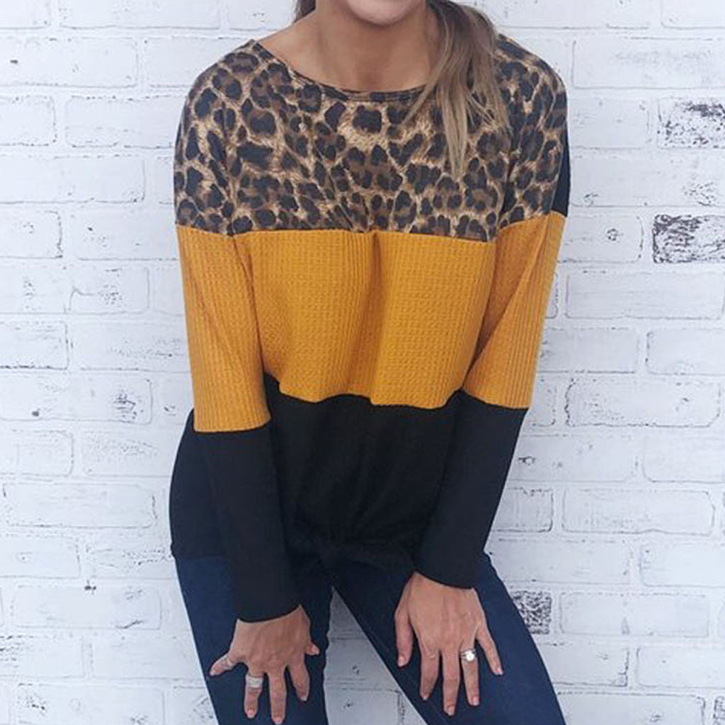 Leopard Print Casual Color Black Sweater
