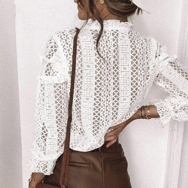 Lace Fashion Cut Out Long Sleeve Shirt