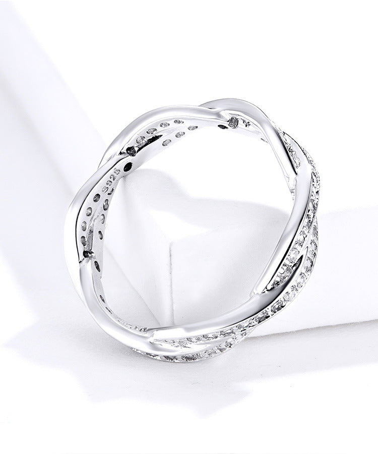 Simply Elegant Braided Sparkling 925 Sterling Silver Ring