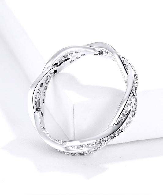 Simply Elegant Braided Sparkling 925 Sterling Silver Ring