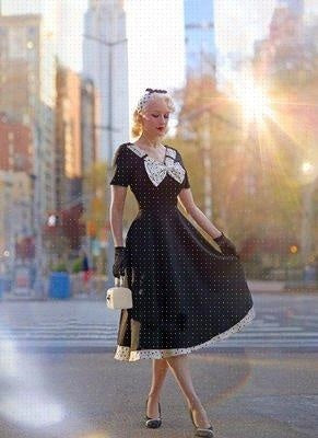 Retro Little Black Niche Contrast Polka Dots  V-neck Dress