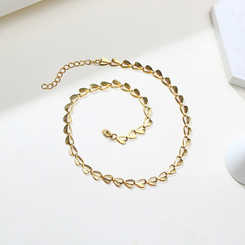 Golden Heart Leaves Chain Bracelet, Necklace or 2 Piece Set.