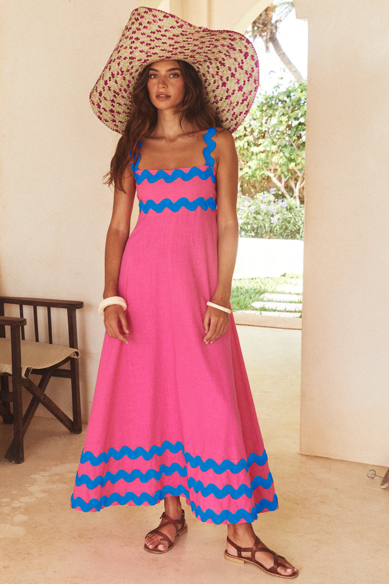 Wavy Pattern Suspender Long Maxi Dress