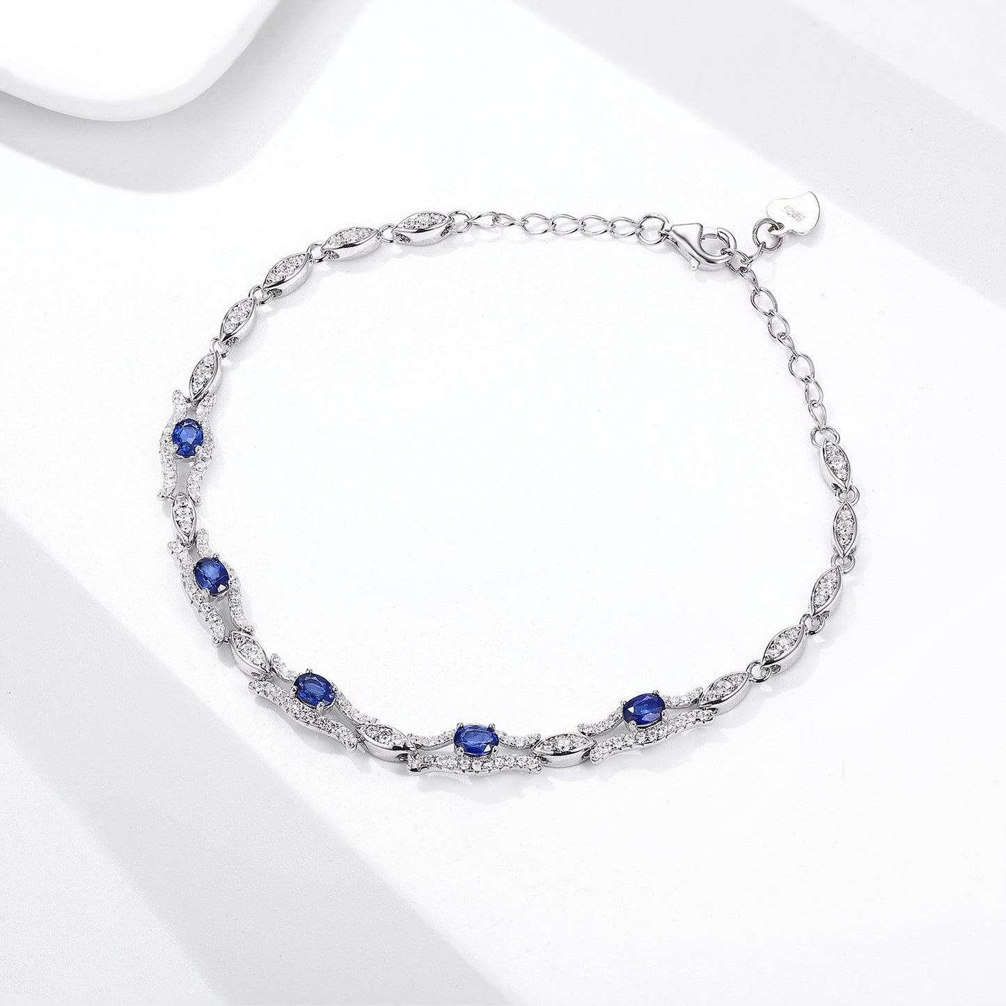 Genuine Oval Cut Sapphire Bracelet 925 Sterling Silver Adorned with Dazzling Crystal Gemstones.