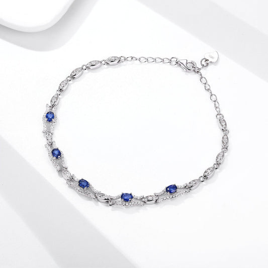 Genuine Oval Cut Sapphire Bracelet 925 Sterling Silver Adorned with Dazzling Crystal Gemstones.