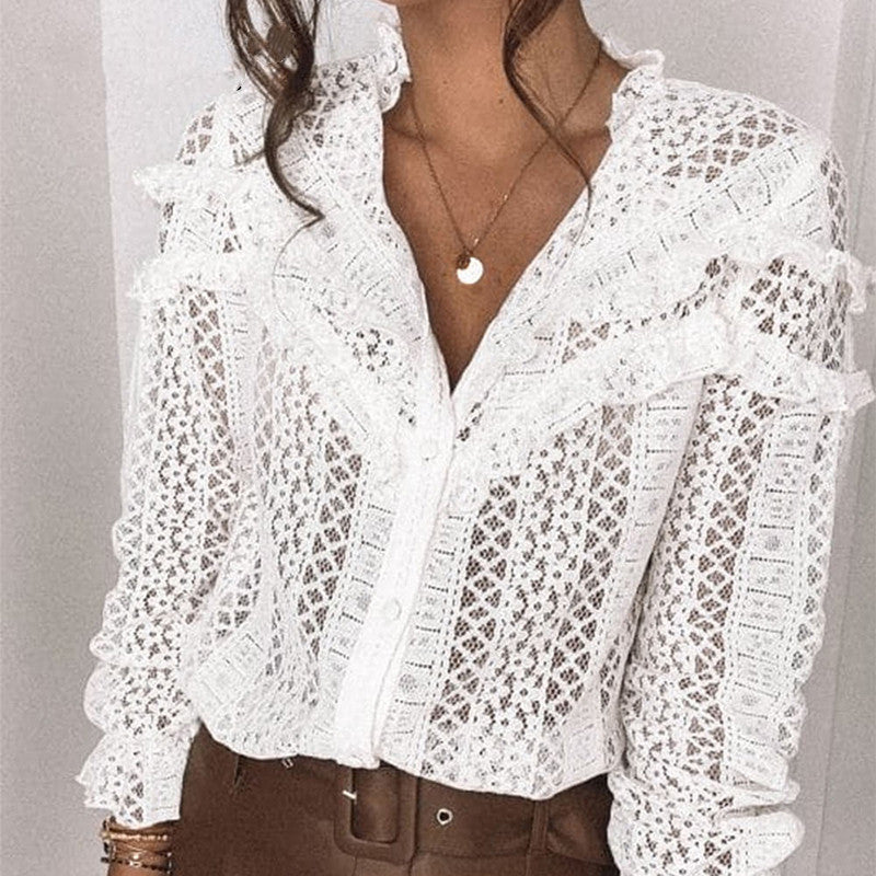 Lace Fashion Cut Out Long Sleeve Shirt