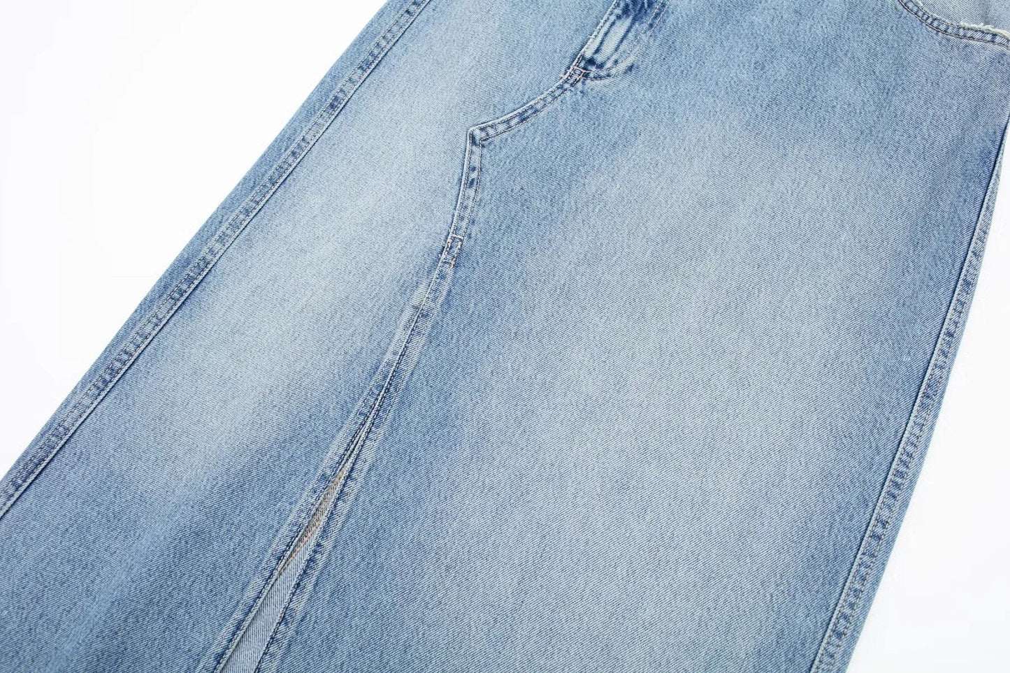 Blue Denim  Diagonal Patchwork Mid Rise  Skirt