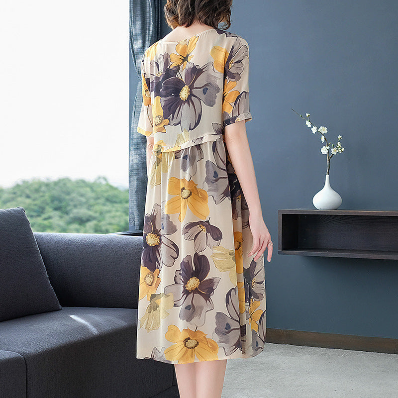 Floral Yellow Silk Dress