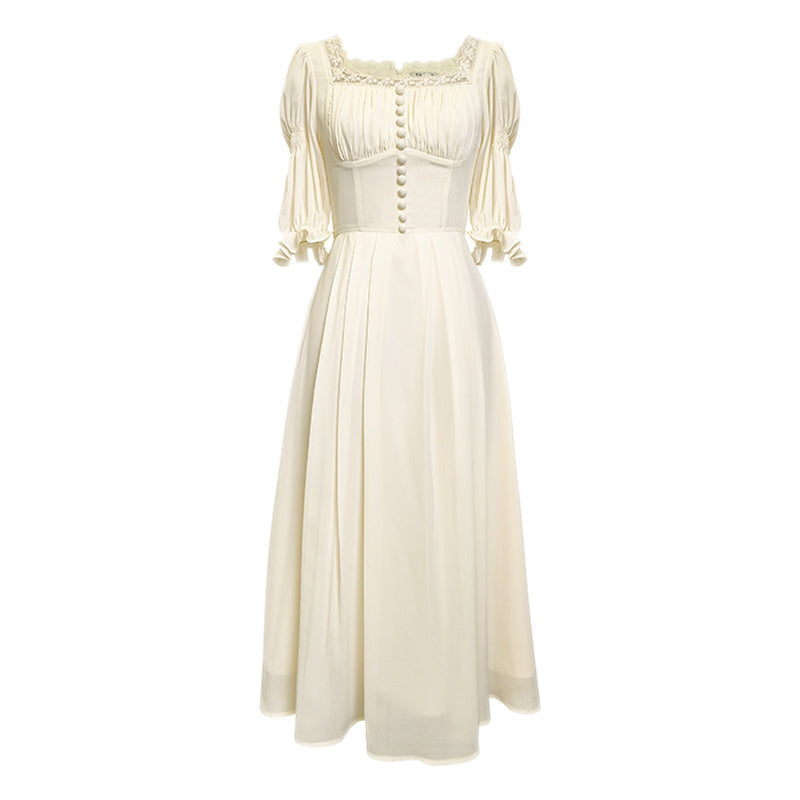 White  French Retro High-End Exquisite Dress