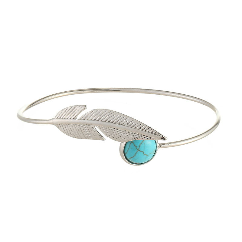 Retro Natural Stone & Feather Silver or Gold Adjustable Bracelet.
