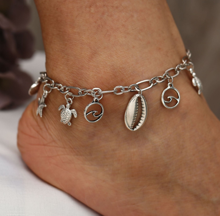 Boho Wave Turtle Charms Anklet Bracelets Shell Anklet Adjustable size.