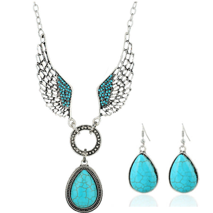 Water Drop Wings Boho Turquoise Necklace & Earrings Set.