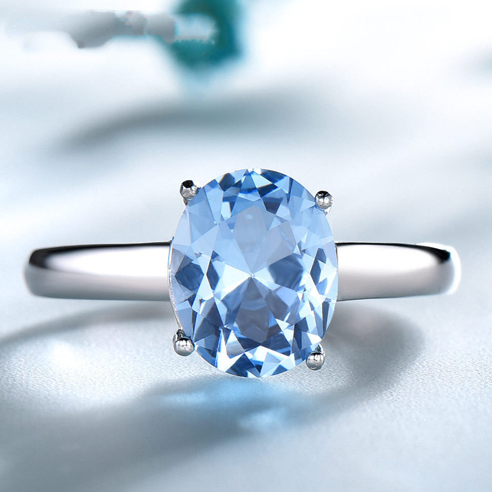 925 Sterling Silver Sky Blue Topaz Oval Cut Romantic Ring.
