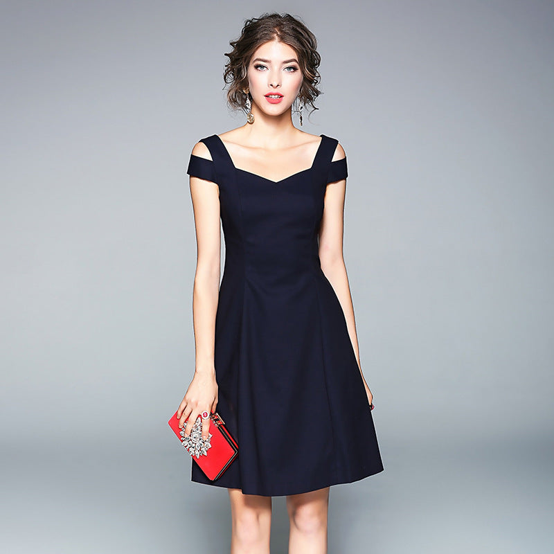 Navy Summer Off Shoulder  Cotton  Dress