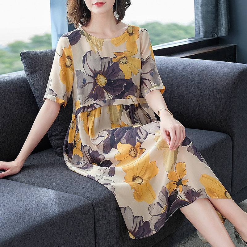 Floral Yellow Silk Dress