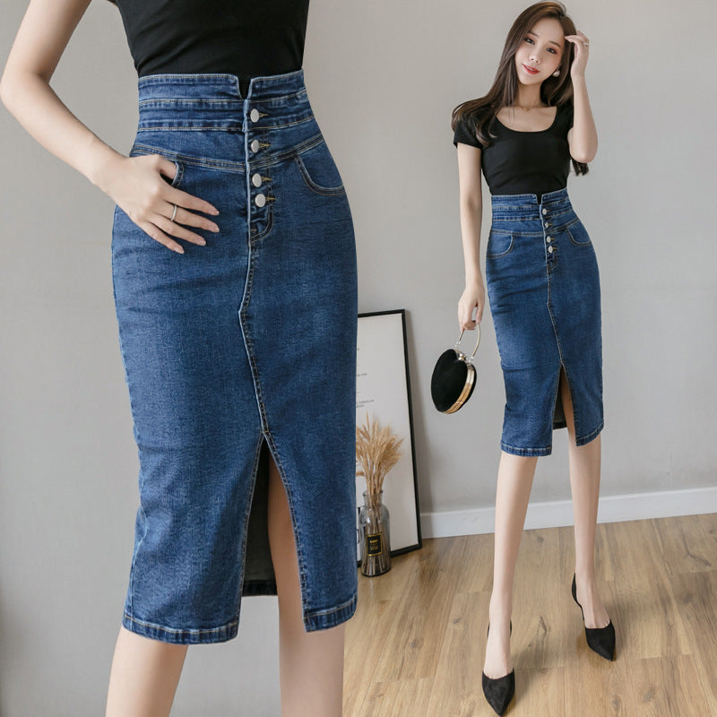 Ready to Move Denim High-Waist Midi Skirt