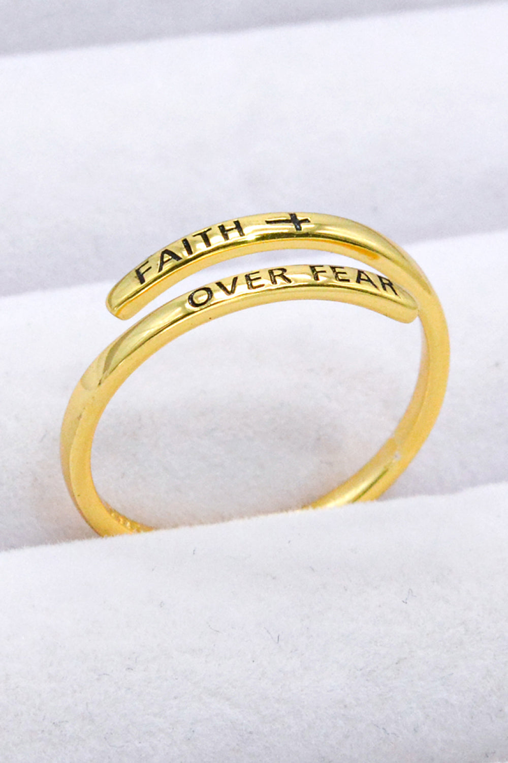Faith Over Fear Gold Bypass Ring - One Size Fits All.