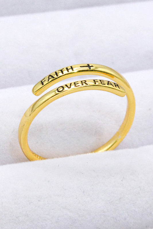 Faith Over Fear Gold Bypass Ring - One Size Fits All.