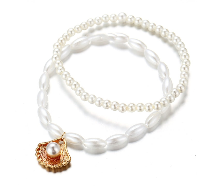 Freshwater Pearl Shell Layered Anklet Set - Includes Both.